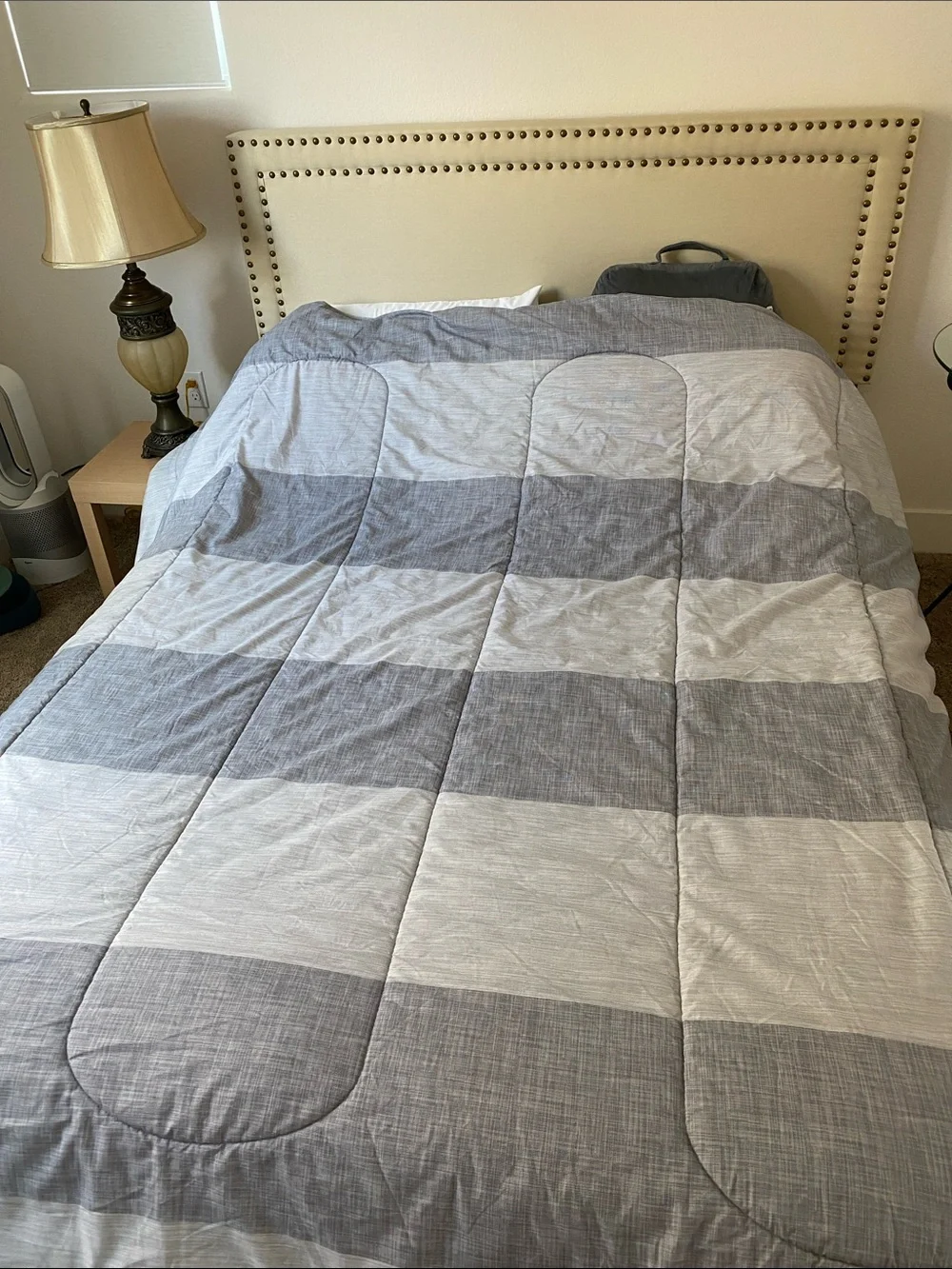 Gray & White Striped Comforter - Neutral Home Bedding 86in х 80in